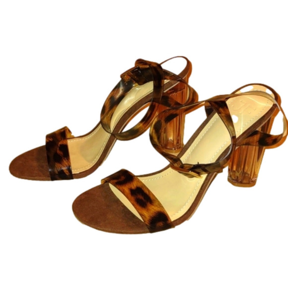 JUSTFAB Leopard print heeled sandals Size 7 NIB - Picture 1 of 8